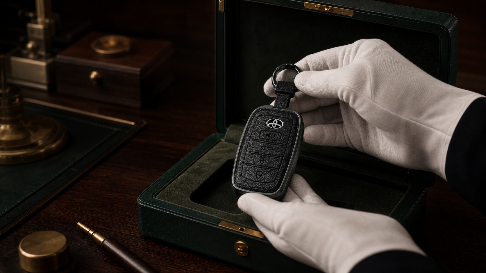 Black leather Toyota key cover